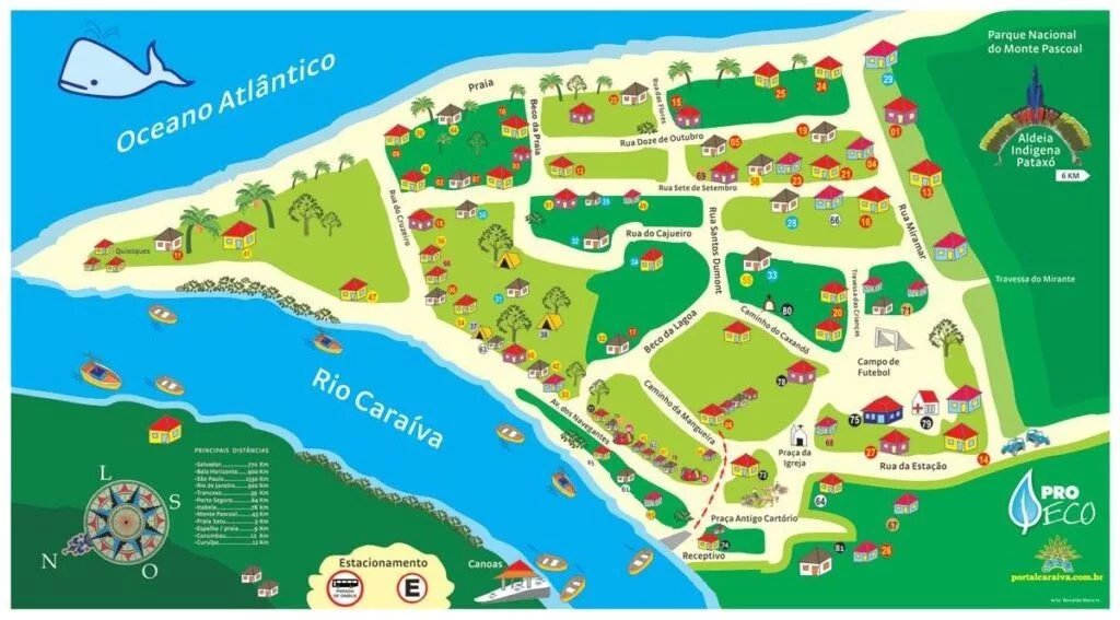 Mapa de Caraíva na Bahia